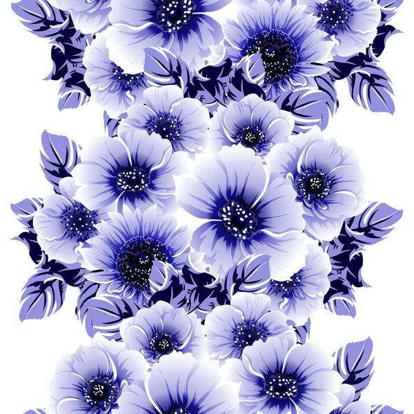 Απρόσκοπτη Μπλε Μονόχρωμη Vintage Στυλ Λουλούδια Μοτίβο — Διανυσματικό Αρχείο