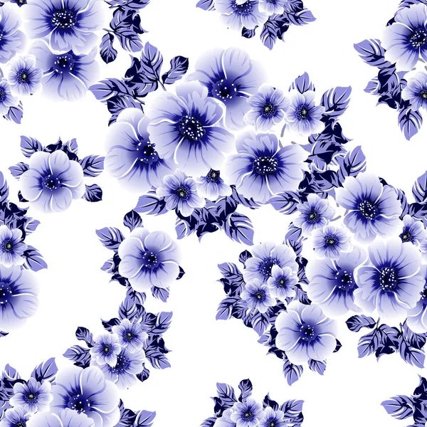 Sans Couture Bleu Monochrome Motif Fleurs Style Vintage — Image vectorielle