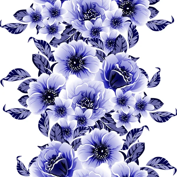 Patrón Flores Estilo Vintage Monocromo Azul Sin Costuras — Vector de stock