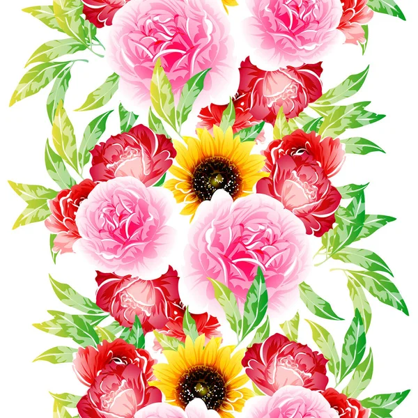 Colourful Vintage Style Flowers Seamless Pattern — Stock Vector