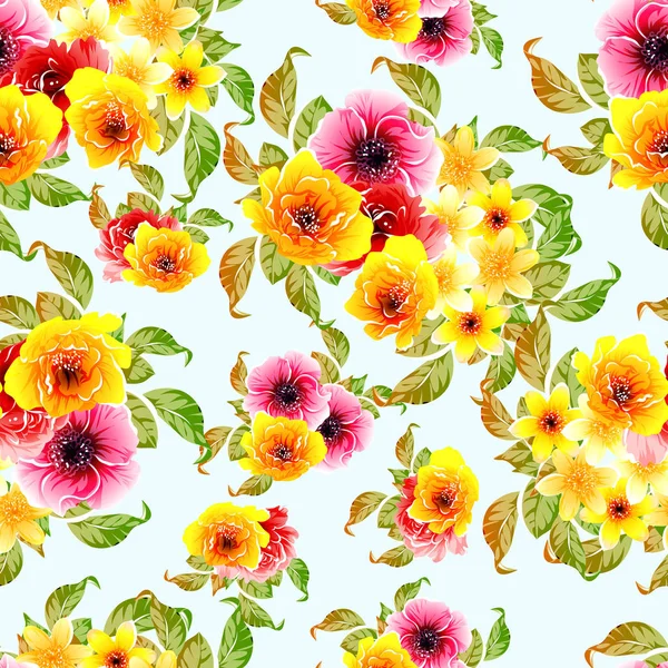 Colourful Vintage Style Flowers Seamless Pattern — Stock Vector