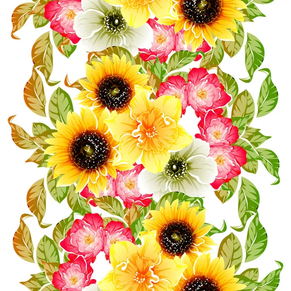 Coloridas Flores Estilo Vintage Patrón Sin Costuras — Vector de stock