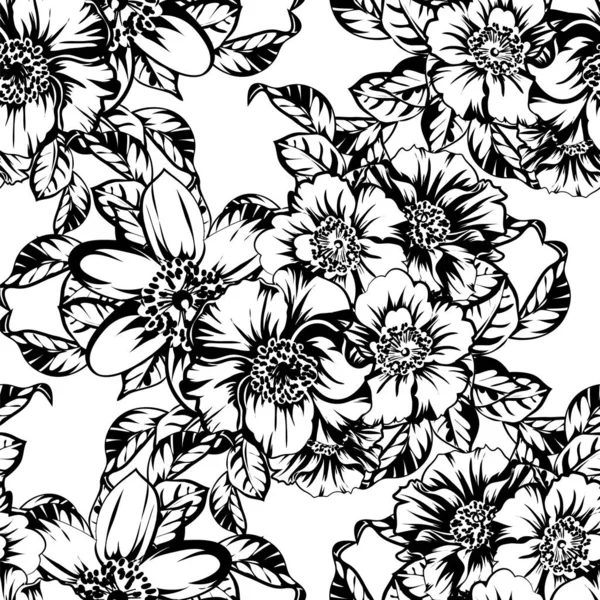 Naadloze Monochrome Vintage Stijl Bloemen Patroon — Stockvector