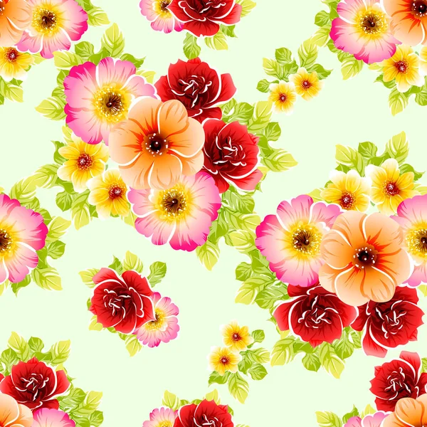 Colourful Vintage Style Flowers Seamless Pattern — Stock Vector