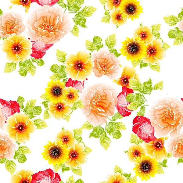 Estilo Vintage Colorido Flores Padrão Sem Costura — Vetor de Stock