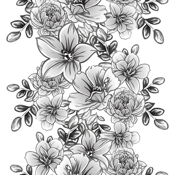 Seamless Monochrome Vintage Style Flowers Pattern — Stock Vector