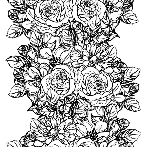 Modèle Fleurs Sans Couture Style Vintage Monochrome — Image vectorielle