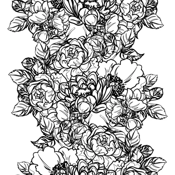 Seamless Monochrome Vintage Style Flowers Pattern — Stock Vector