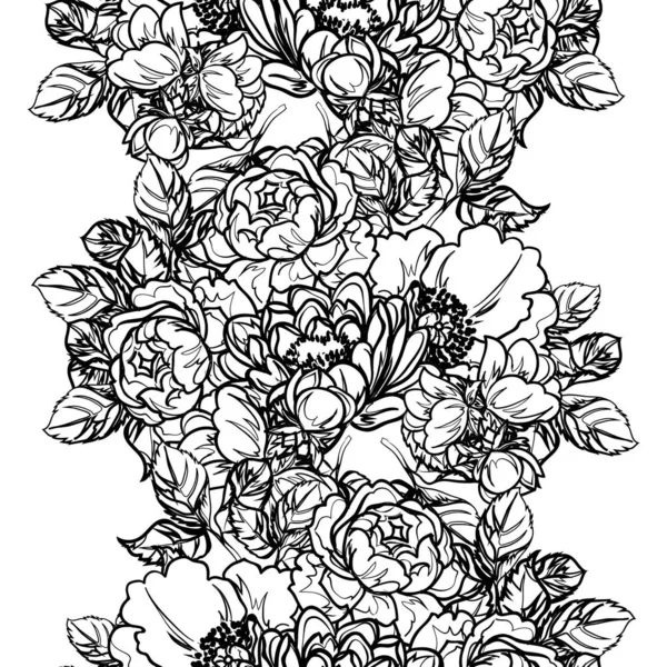 Inconsútil Patrón Flores Estilo Vintage Monocromo — Vector de stock