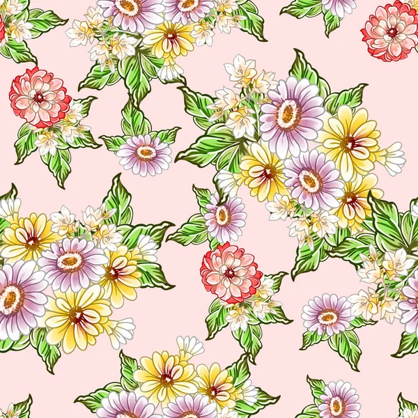 Estilo Vintage Colorido Flores Padrão Sem Costura — Vetor de Stock