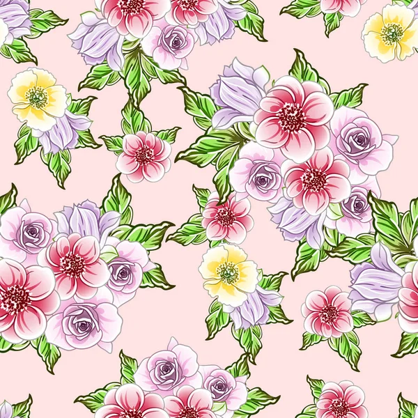 Farbenfrohe Vintage Stil Blumen Nahtlose Muster — Stockvektor