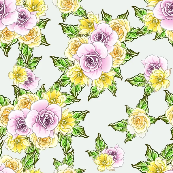 Fleurs Style Vintage Coloré Motif Sans Couture — Image vectorielle