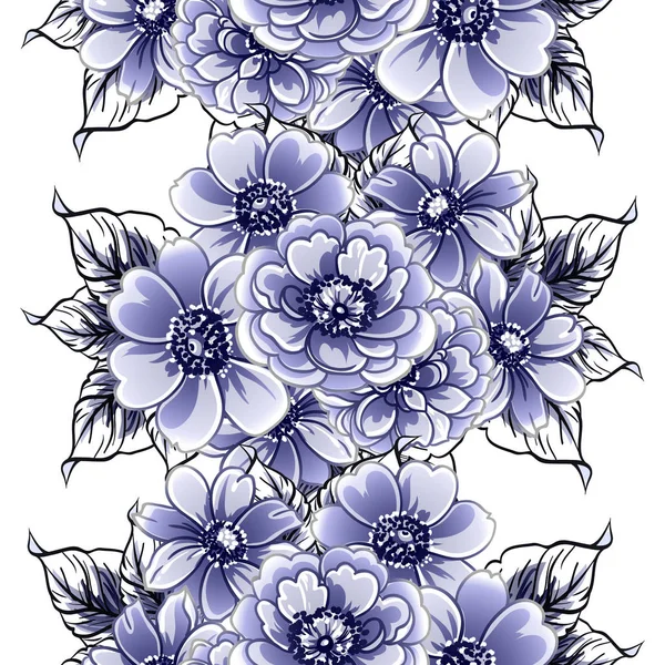 Patrón Flores Estilo Vintage Monocromo Azul Sin Costuras — Archivo Imágenes Vectoriales