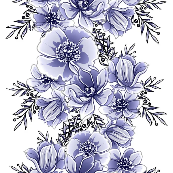 Naadloze Blauwe Monochrome Vintage Stijl Bloemen Patroon — Stockvector