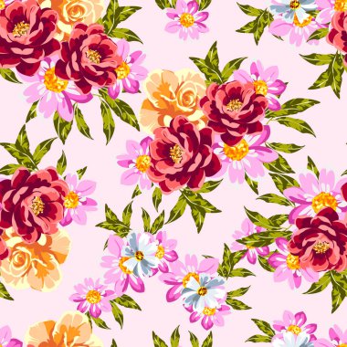 Renkli vintage tarzı çiçekler pürüzsüz desen