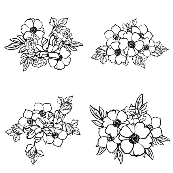 Modèle Fleurs Sans Couture Style Vintage Monochrome — Image vectorielle