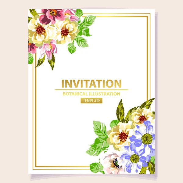 Cartão Convite Colorido Padrão Flores Estilo Vintage —  Vetores de Stock