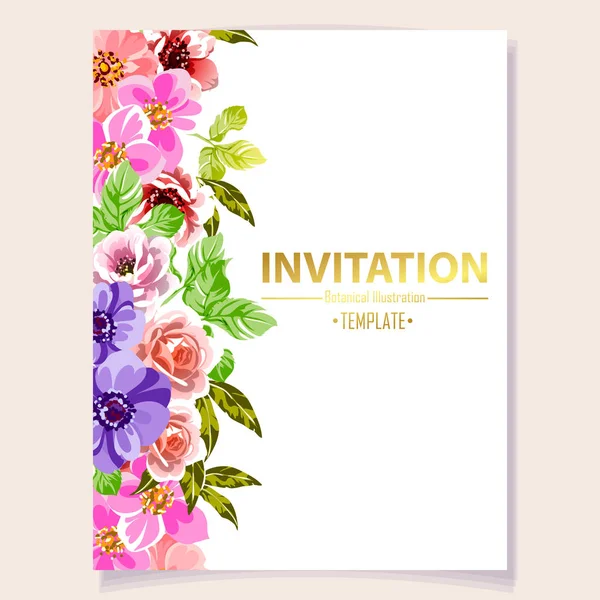 Carte Invitation Colorée Motif Fleurs Style Vintage — Image vectorielle