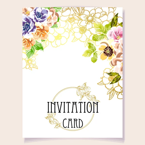 Carte Invitation Colorée Motif Fleurs Style Vintage — Image vectorielle