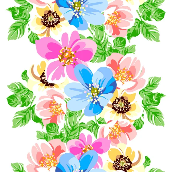 Colourful Vintage Style Flowers Seamless Pattern — Stock Vector