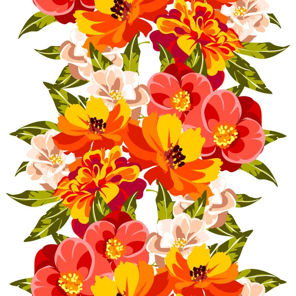 Colourful Vintage Style Flowers Seamless Pattern — Stock Vector