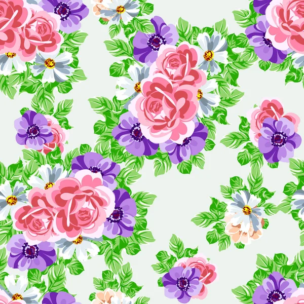 Colourful Vintage Style Flowers Seamless Pattern — Stock Vector