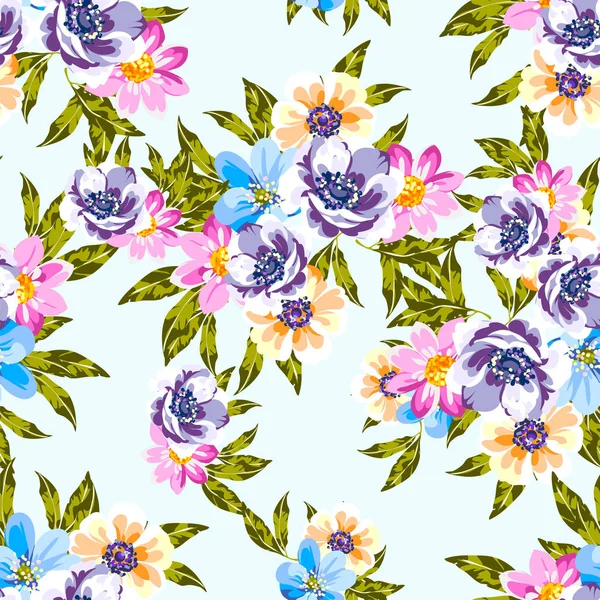 Kleurrijke Vintage Stijl Bloemen Naadloos Patroon — Stockvector