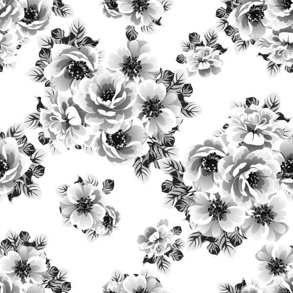 Inconsútil Patrón Flores Estilo Vintage Monocromo — Archivo Imágenes Vectoriales