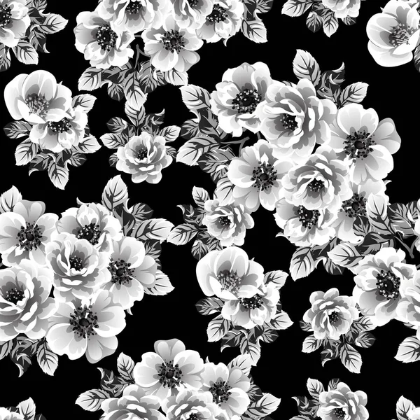 Naadloze Monochrome Vintage Stijl Bloemen Patroon — Stockvector