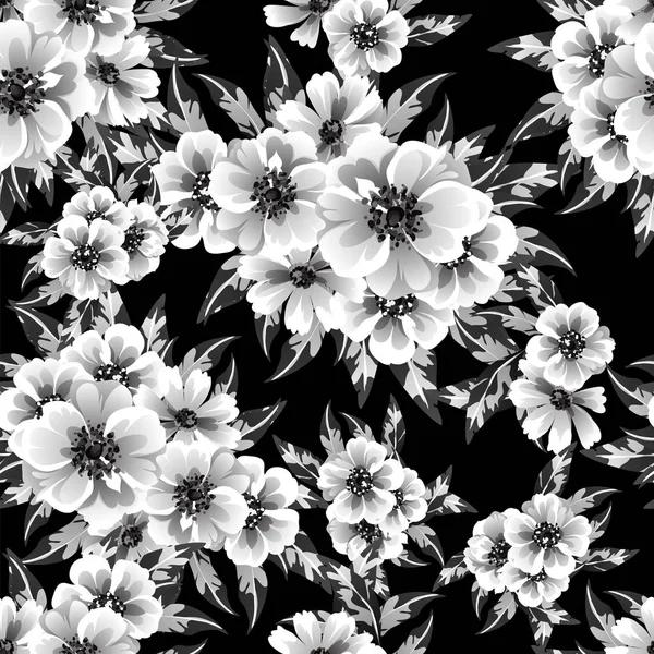 Inconsútil Patrón Flores Estilo Vintage Monocromo — Archivo Imágenes Vectoriales