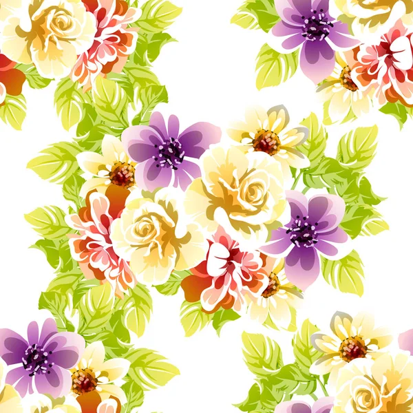 Fleurs Style Vintage Coloré Motif Sans Couture — Image vectorielle