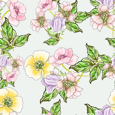 Renkli vintage tarzı çiçekler pürüzsüz desen