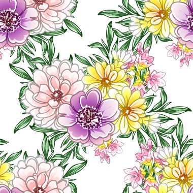 Renkli vintage tarzı çiçekler pürüzsüz desen
