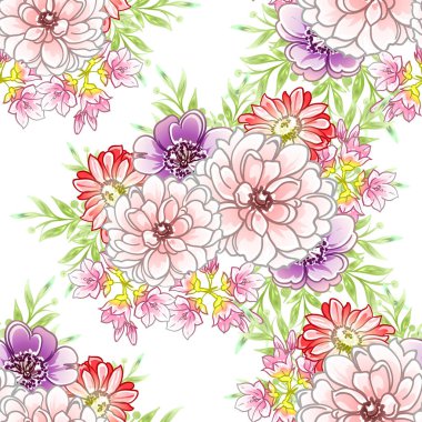 Renkli vintage tarzı çiçekler pürüzsüz desen