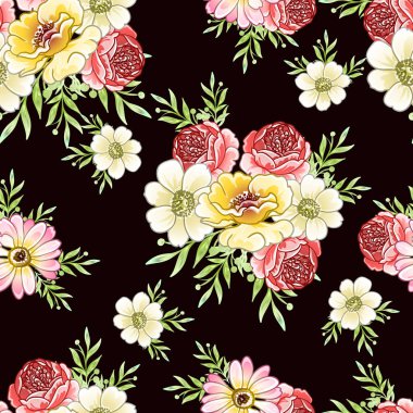 Renkli vintage tarzı çiçekler pürüzsüz desen