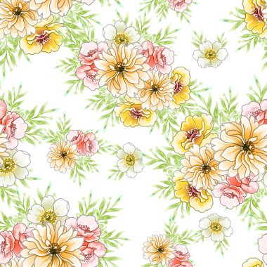 Renkli vintage tarzı çiçekler pürüzsüz desen