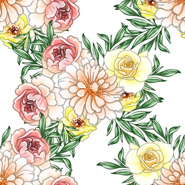 Renkli vintage tarzı çiçekler pürüzsüz desen