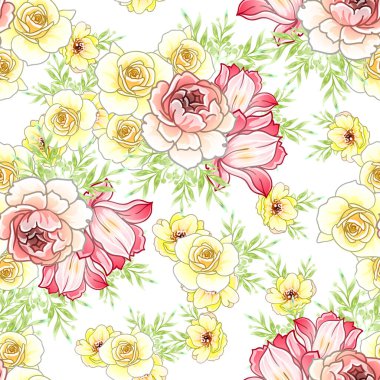 Renkli vintage tarzı çiçekler pürüzsüz desen