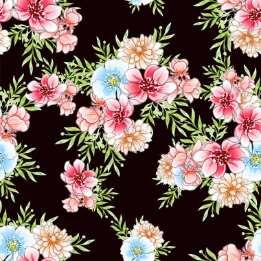 Renkli vintage tarzı çiçekler pürüzsüz desen