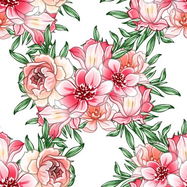 Renkli vintage tarzı çiçekler pürüzsüz desen