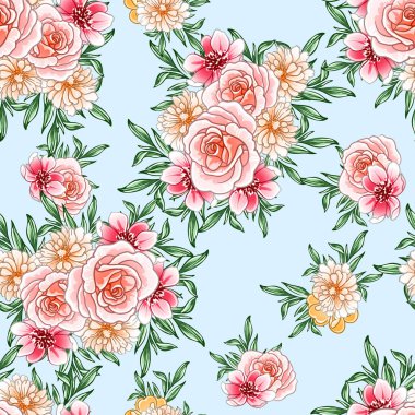 Renkli vintage tarzı çiçekler pürüzsüz desen