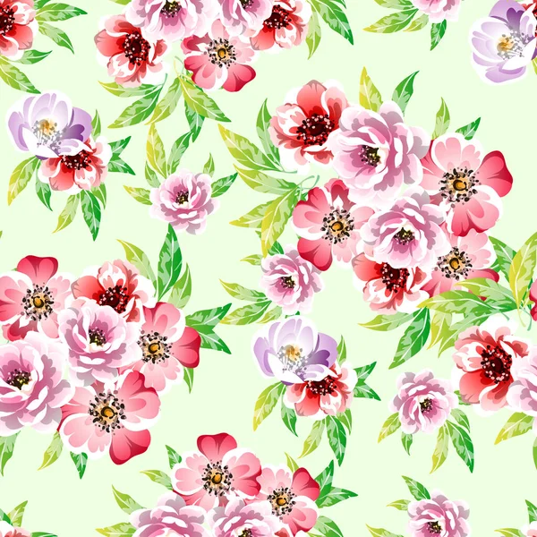 Estilo Vintage Colorido Flores Padrão Sem Costura — Vetor de Stock