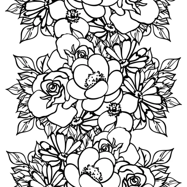 Modèle Fleurs Sans Couture Style Vintage Monochrome — Image vectorielle