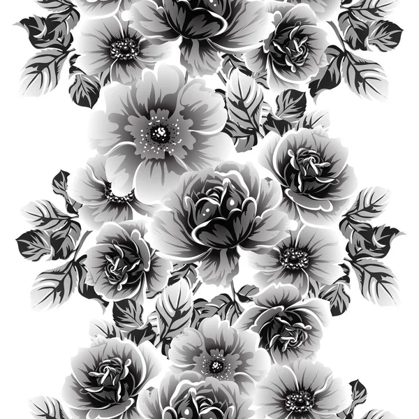 Inconsútil Patrón Flores Estilo Vintage Monocromo — Archivo Imágenes Vectoriales