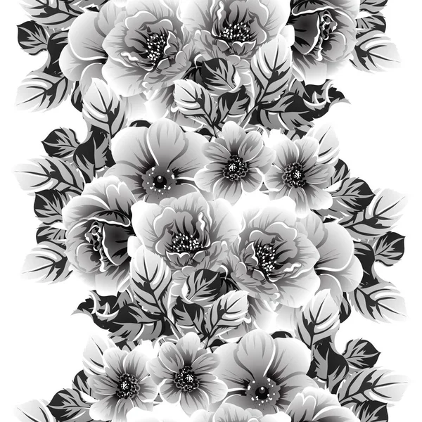 Inconsútil Patrón Flores Estilo Vintage Monocromo — Vector de stock