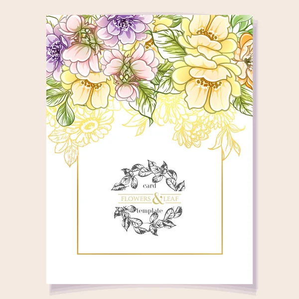 Colored Invitation Card Vintage Style Flowers Pattern — Stock Vector