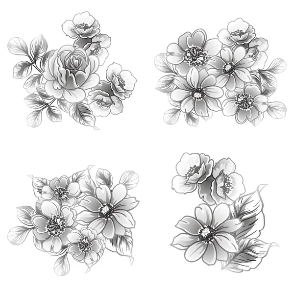 Nahtloses Monochromes Blumenmuster Vintage Stil — Stockvektor