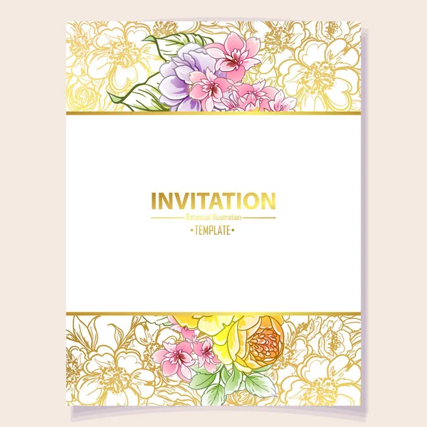 Carte Invitation Colorée Motif Fleurs Style Vintage — Image vectorielle