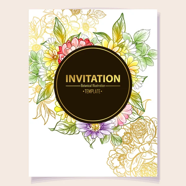 Colored Invitation Card Vintage Style Flowers Pattern — Stock Vector