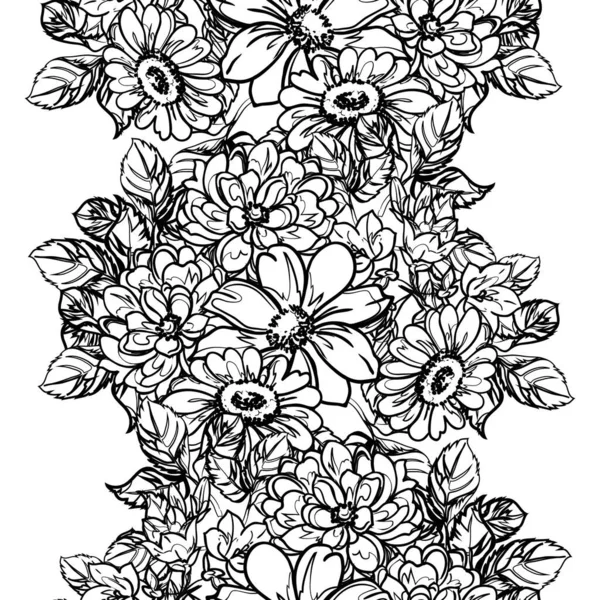 Inconsútil Patrón Flores Estilo Vintage Monocromo — Archivo Imágenes Vectoriales